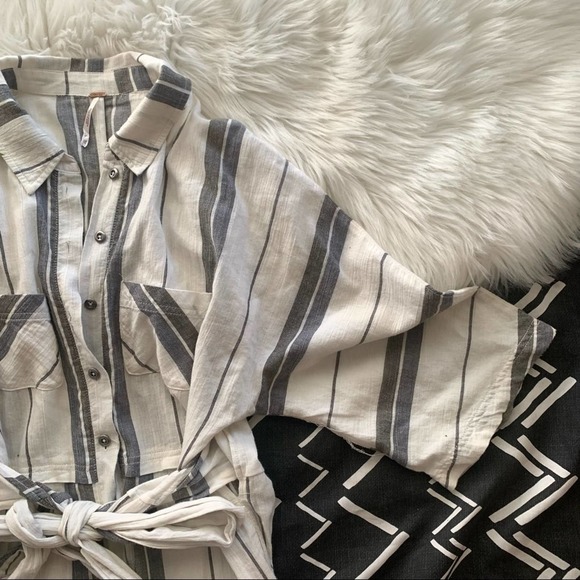 Free People—Relaxed Shirt Striped Jumpsuit Tie Waist. Sz XS - Picture 4 of 8